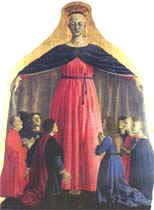 PIERO DELLA FRANCESCA , MADONNA DELLA MISERICORDIA ,  1445-60 , Dipinto su Tavola , Part. del Polittico , Museo civico di Sansepolcro (AR) .