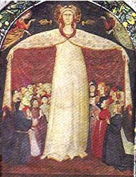 PARRI DI SPINELLO , MADONNA DELLA MISERICORDIA , AFFRESCO INCASTONATO  NELL'ALTARE DI S. MARIA DELLE GRAZIE (AR) ,  ESEGUITO AL MOMENTO DELLA NASCITA DELL' ANTICO ORATORIO , TRA IL 1428-31 .